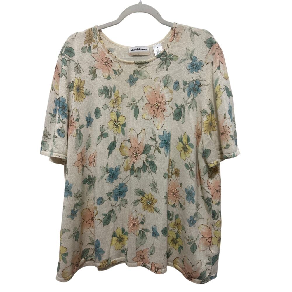 Alfred Dunner Woman Y2K Grandmacore Beaded Floral Knit Top Sweater 2XL